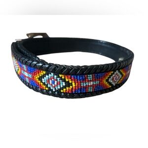 Vintage Southwestern Beaded Leather Belt Size 34 Western Boho
